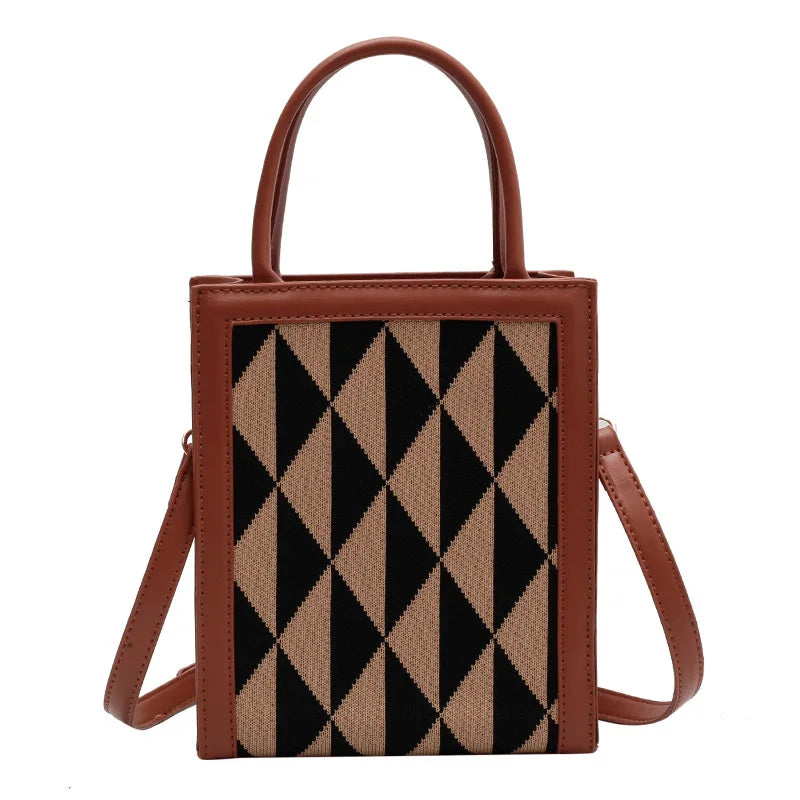 Triangle Pattern Small Tote Leather Shoulder Bag for Women