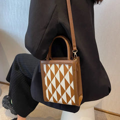 Triangle Pattern Small Tote Leather Shoulder Bag for Women