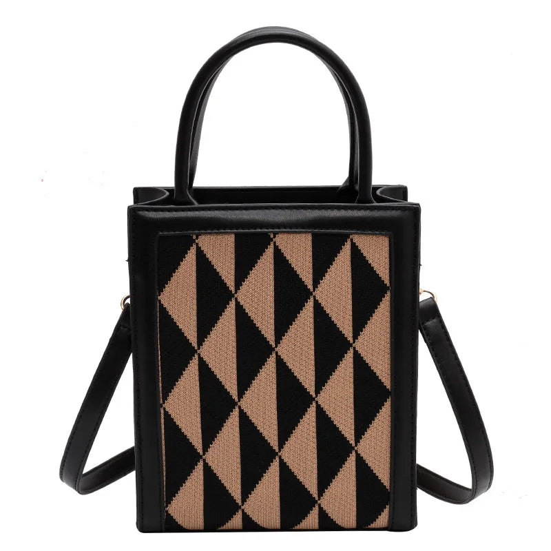 Triangle Pattern Small Tote Leather Shoulder Bag for Women