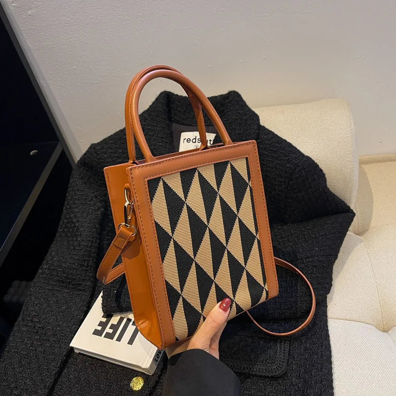 Triangle Pattern Small Tote Leather Shoulder Bag for Women