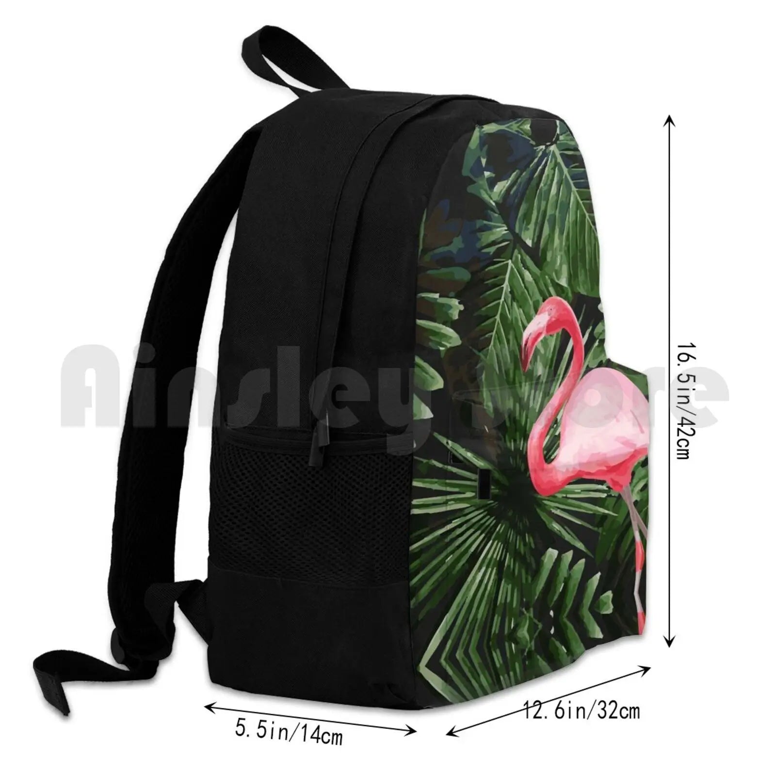 Flamingo & Palm Tree Leaves Green Outdoor Hiking Backpack