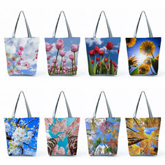 Tulip Floral Print Handbags Casual Women Shopping Tote Bags