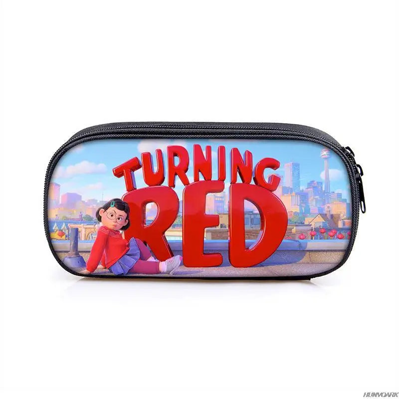 Red Pencil Case Student Penbag Boy Girl Zip Cosmetic Bags