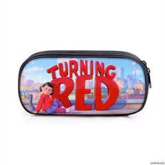 Red Pencil Case Student Penbag Boy Girl Zip Cosmetic Bags