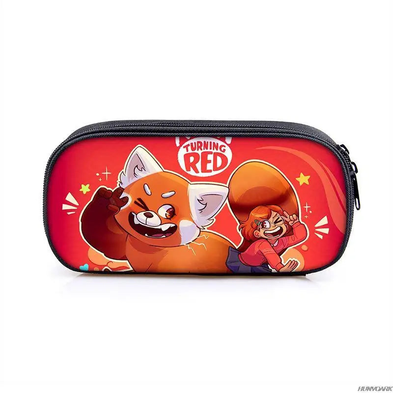 Red Pencil Case Student Penbag Boy Girl Zip Cosmetic Bags