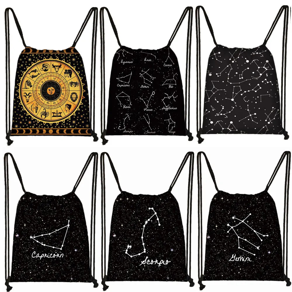 Constellations Drawstring Bag Women Daypack Portable Backpack