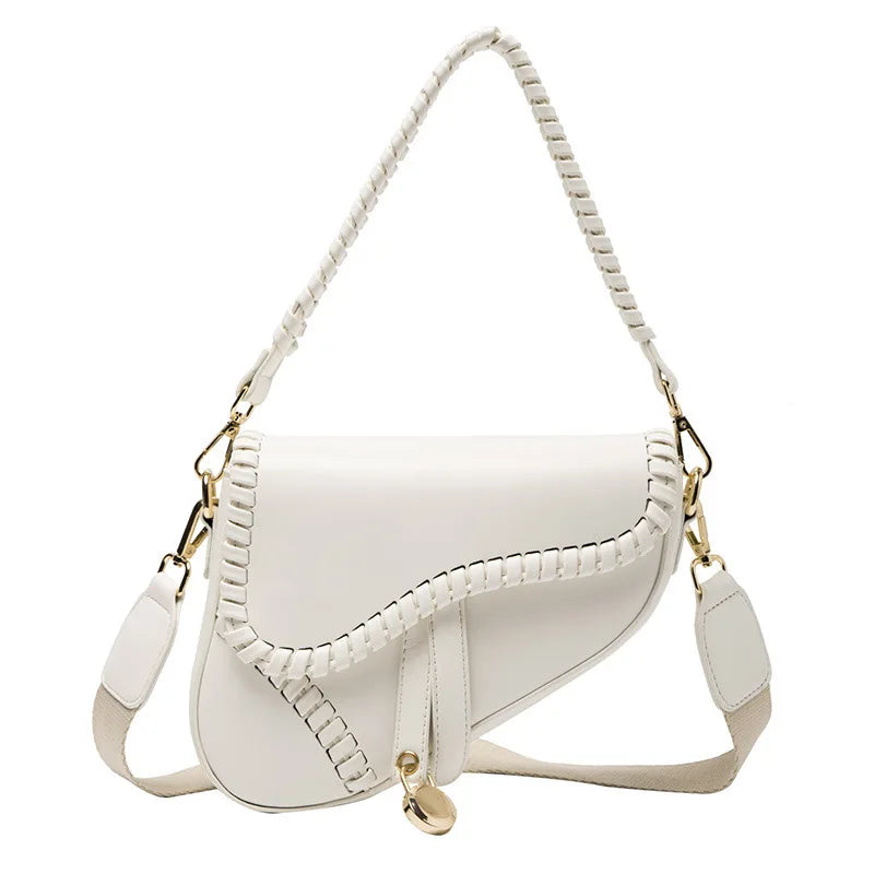 Twisted Weave Leather Saddle Shape Handbag