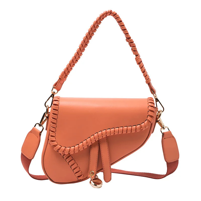Twisted Weave Leather Saddle Shape Handbag