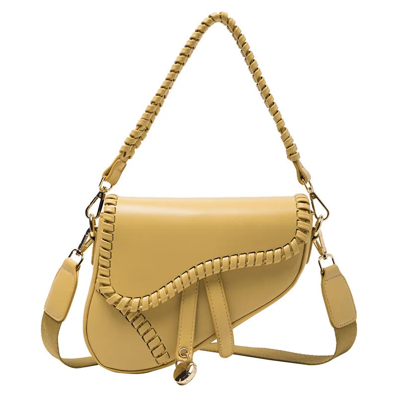 Twisted Weave Leather Saddle Shape Handbag