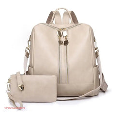 Two-Piece Set Large Bags with Pockets Multipurpose PU Leather School Bags