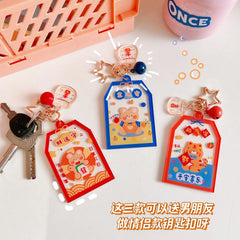 Acrylic Mobile Phone Bag Pendant Key Ring Bell Keychain Blessing Health Rich