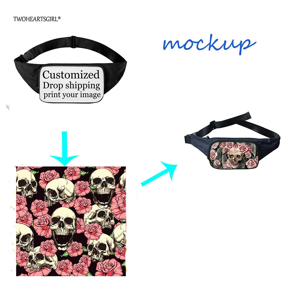 Twoheartsgirl Skull Printed Waist Packs Belt Bag Punk Style Fanny Pack