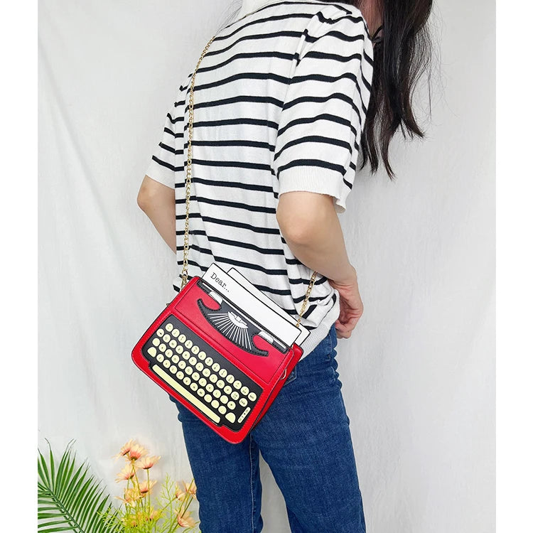 Typewriter Screen Print Vinyl Satchel Bag Women