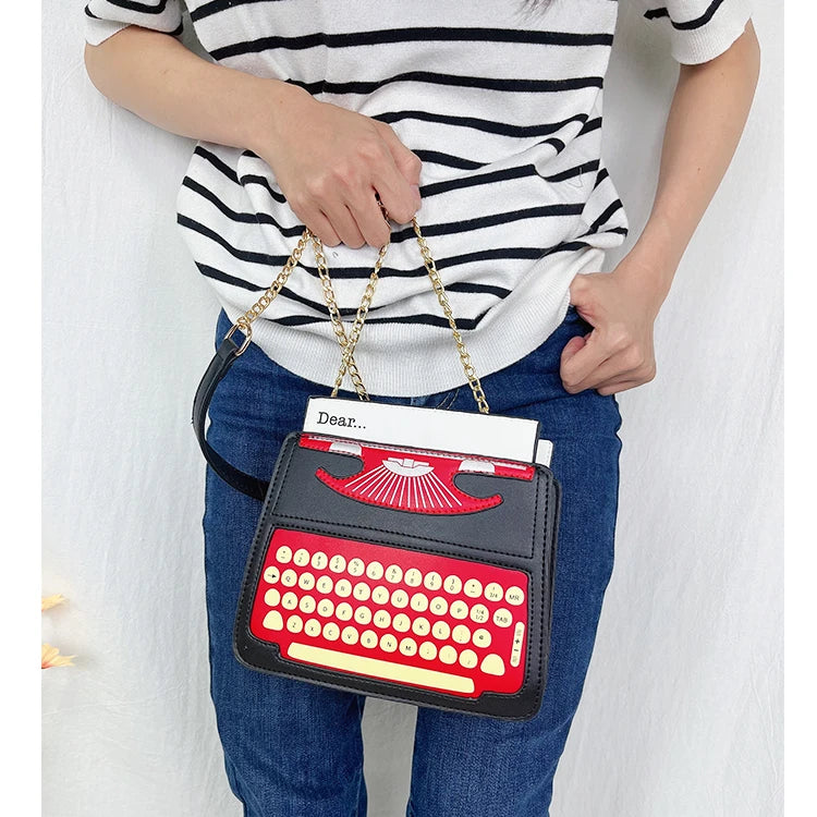 Typewriter Screen Print Vinyl Satchel Bag Women