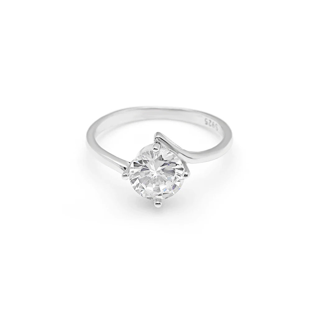Sterling Silver Ring Clear Zircon Stone Wedding Engagement Gift