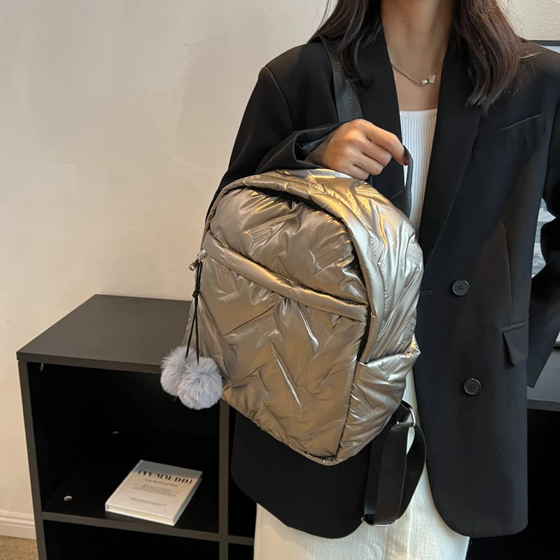 Ruched Nylon Backpack with Pendant Light