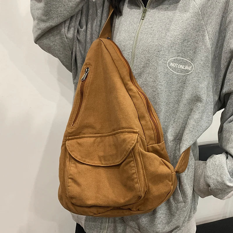 Canvas Women's Shoulder Bag Teenage Students Chest Messenger Bag