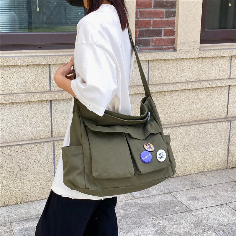 Women's Canvas Shoulder Bag Casual School Messenger Bag Female Tote Bag