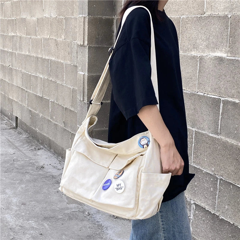 Women's Canvas Shoulder Bag Casual School Messenger Bag Female Tote Bag