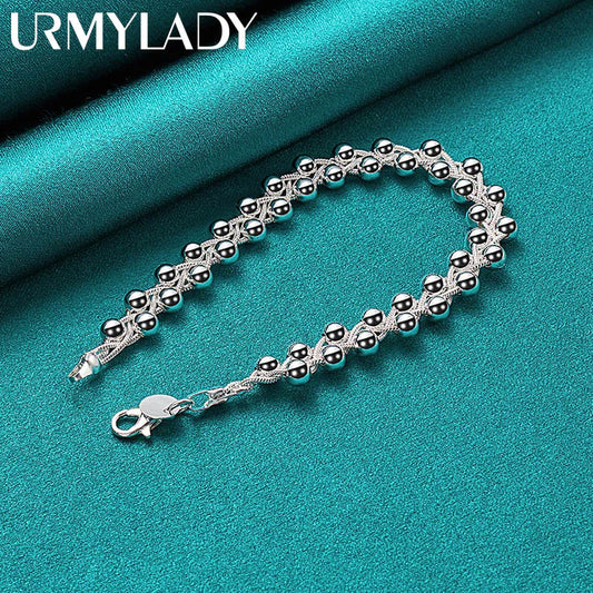 925 Silver Grape Ball Beads Bracelet Women's Wedding Charm Jewelry