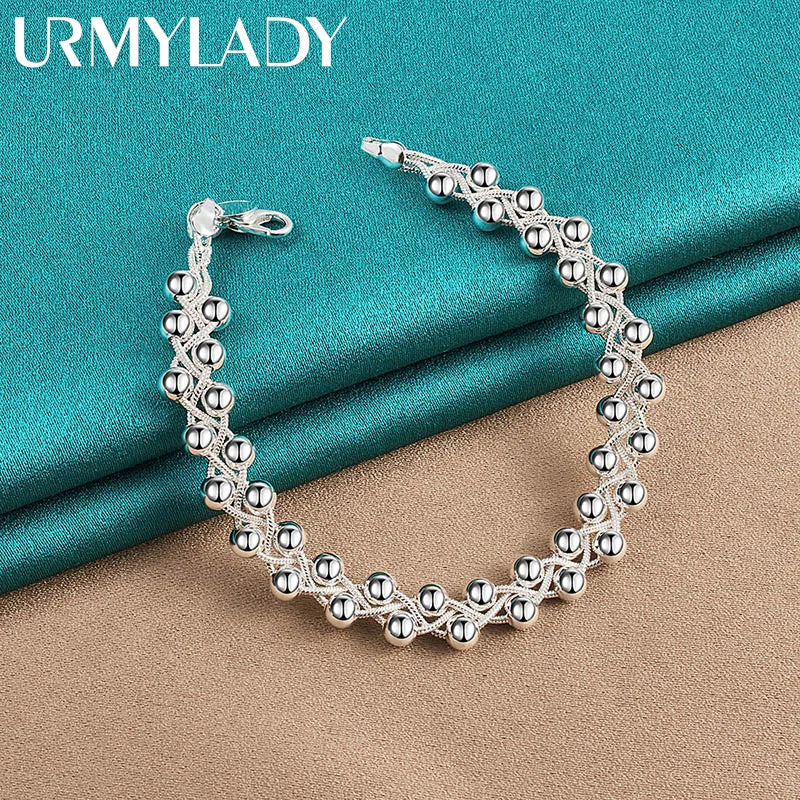 925 Silver Grape Ball Beads Bracelet Women's Wedding Charm Jewelry