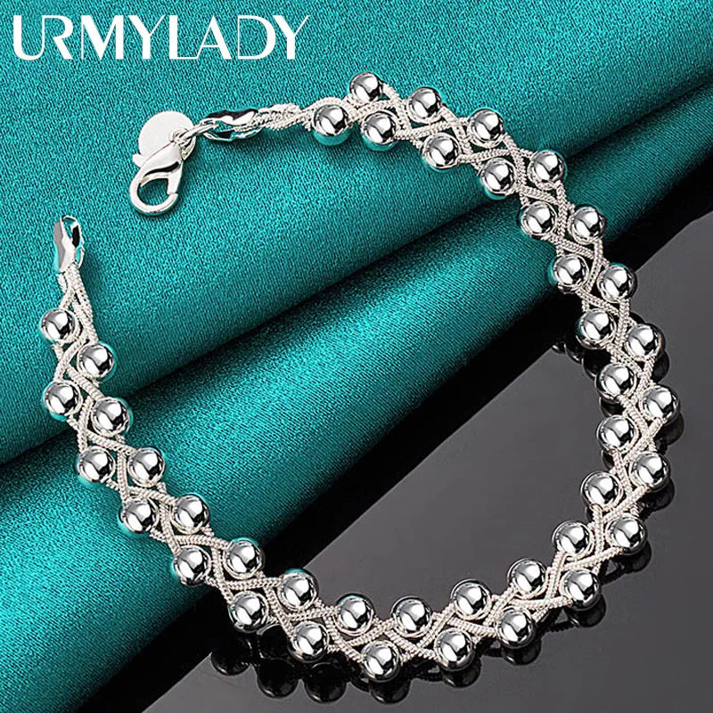 925 Silver Grape Ball Beads Bracelet Women's Wedding Charm Jewelry