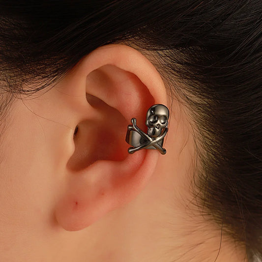 US Dark Skull Ear Clip Retro Gothic Punk Hip-Hop Halloween Earrings