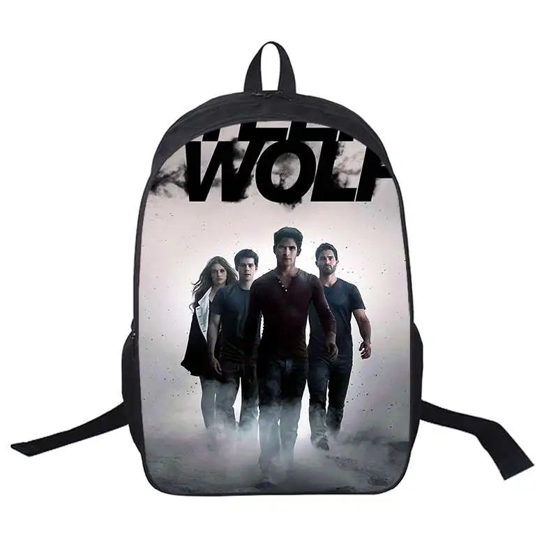 Teen Wolf Print USB Backpack School Bag Men Women Travel Laptop Shoulder Bags
