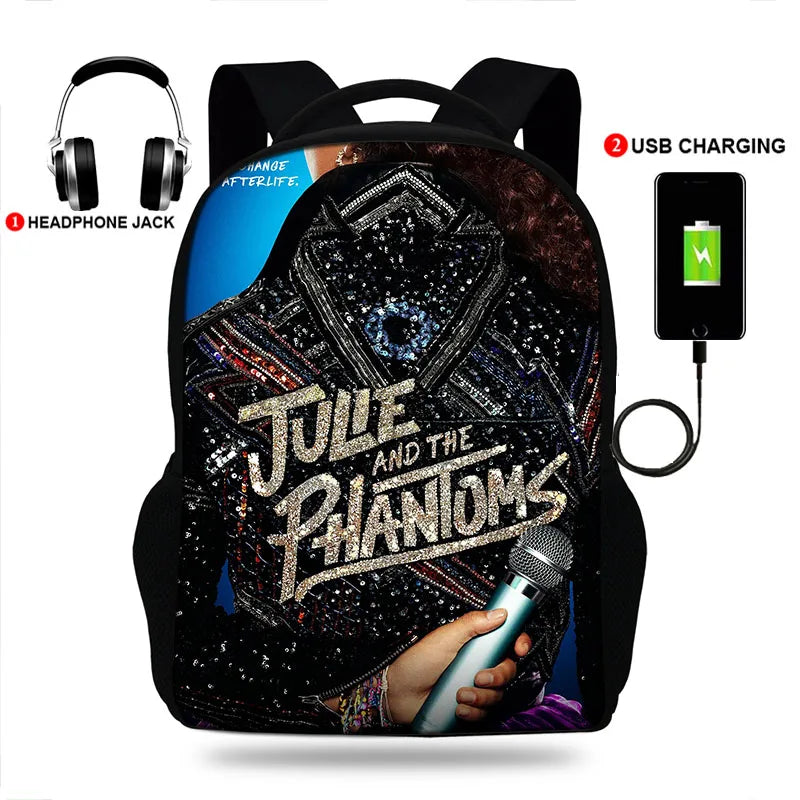 Movie Julie and the Phantoms USB Charge Backpack for Students Travel Rucksack
