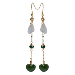 Natural Jade LOVE Heart Earrings 925 Silver Jewel