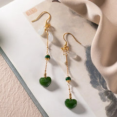 Natural Jade LOVE Heart Earrings 925 Silver Jewel