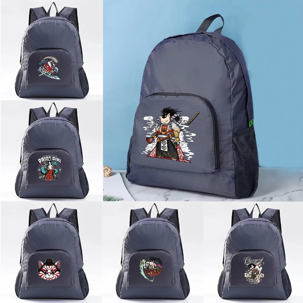 Foldable Ultralight Samurai Print Outdoor Backpack for Camping Hiking Travel