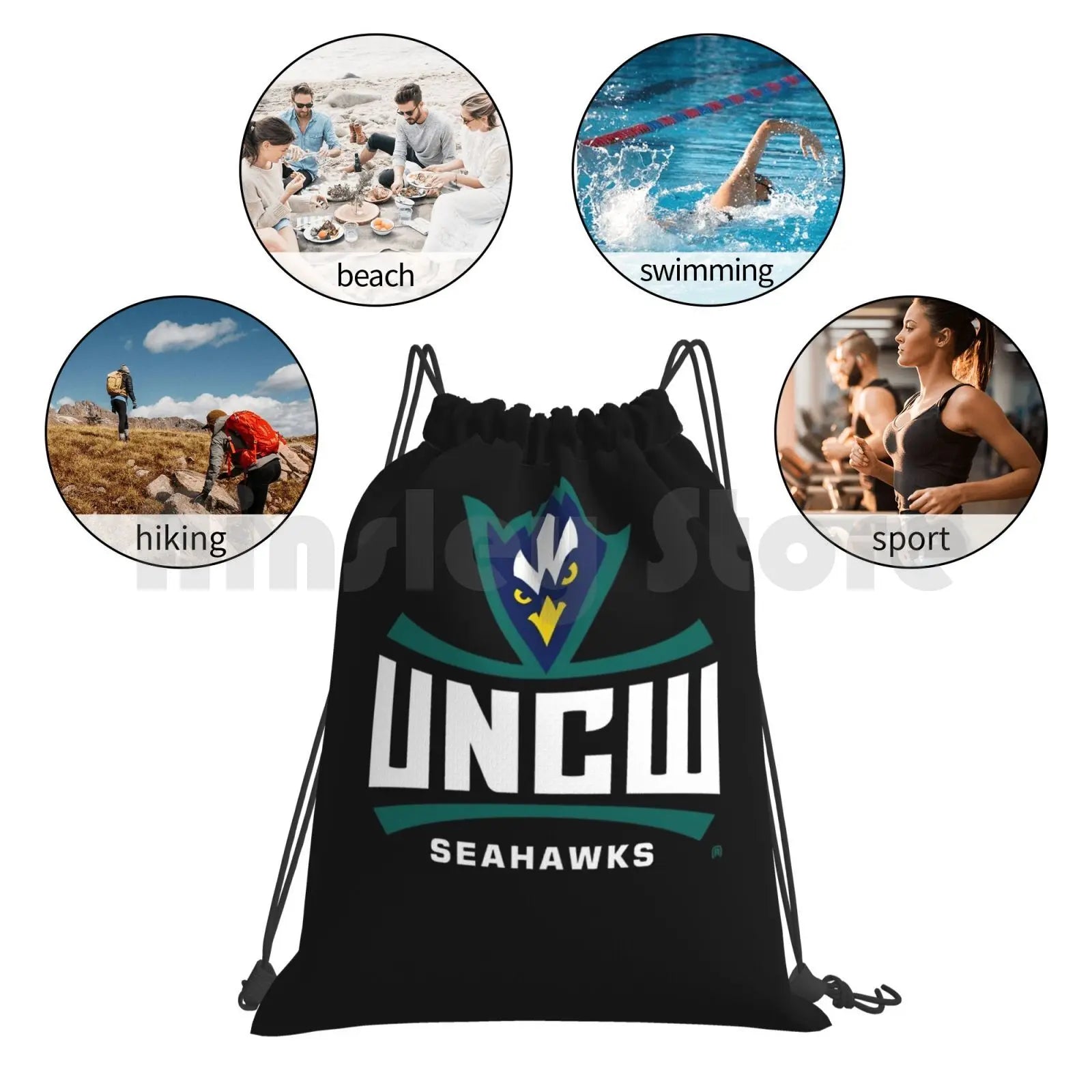 Uncw Seahawks Women'S Sweat Ppncw014 Backpack Drawstring Bag