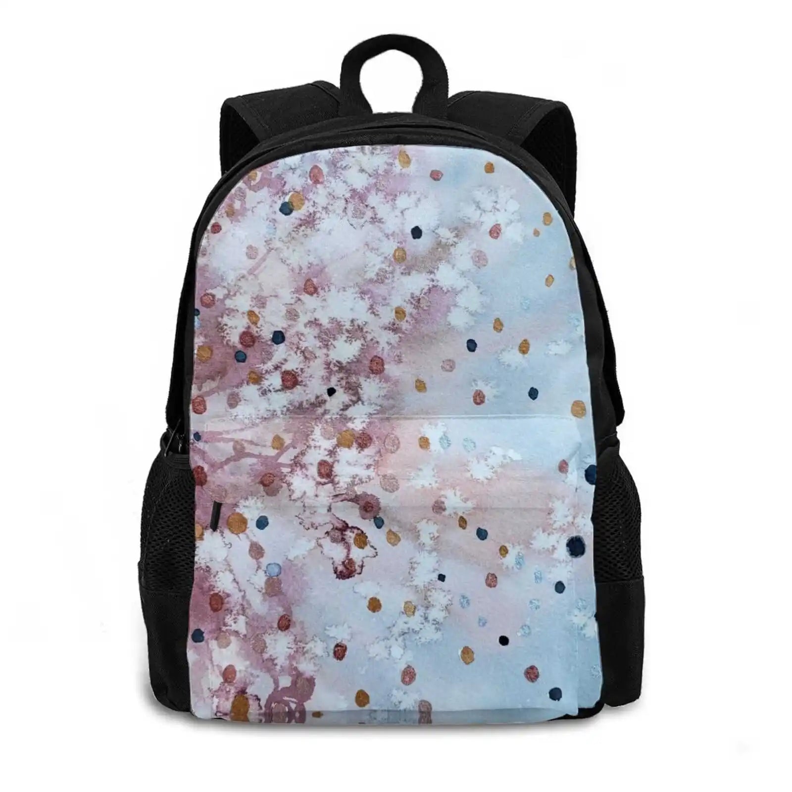 Abstract Watercolor Polka Dots and Bronze Dots Pink Abstract Backpack