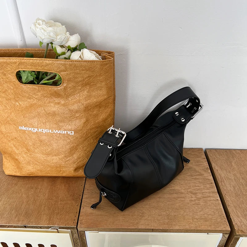 Women PU Leather Armpit Shoulder Bag Tote High Handbag