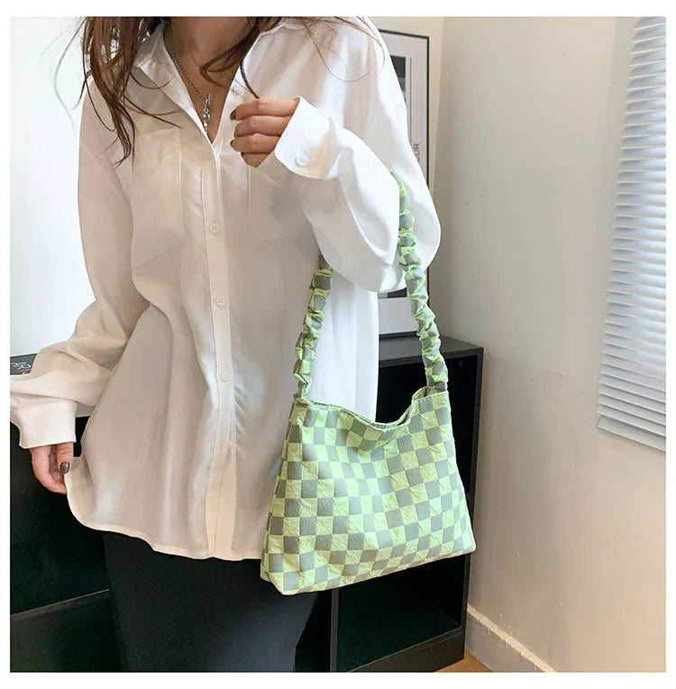 Large Capacity Plaid Shoulder Bag for Women