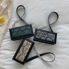 Snake Print Square PU Leather Shoulder Bag for Women