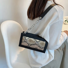 Snake Print Square PU Leather Shoulder Bag for Women