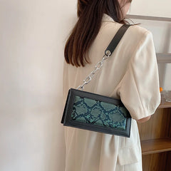 Snake Print Square PU Leather Shoulder Bag for Women