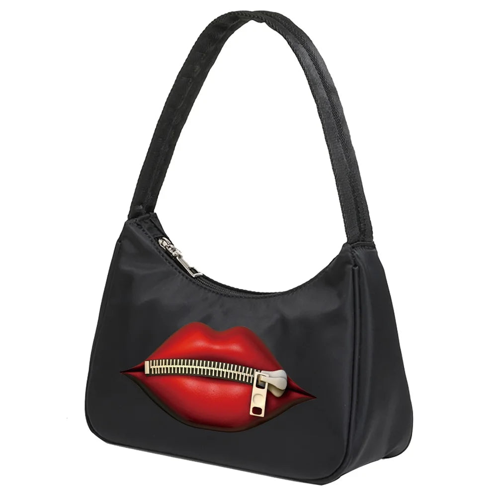 Lips Print Pattern Shopping Tote Women Handbags Shoulder Bag