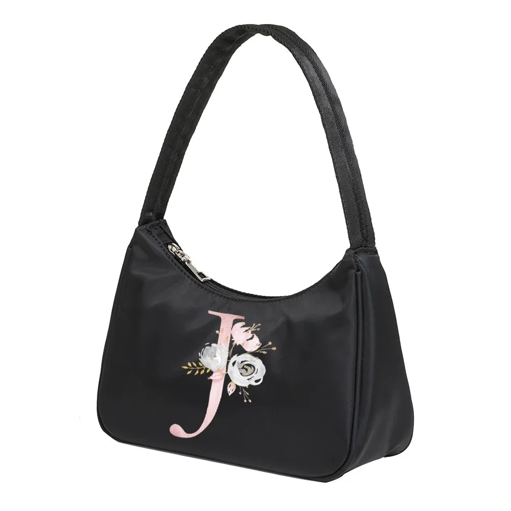 Pink Letter Print Shoulder Underarm Bag Casual Chain Small Handbag