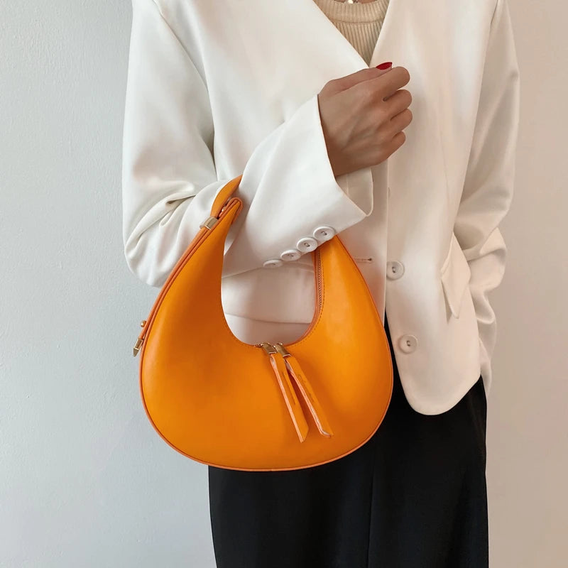 Half Moon Leather Shoulder Bag for Women