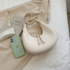 Half Moon Leather Shoulder Bag for Women