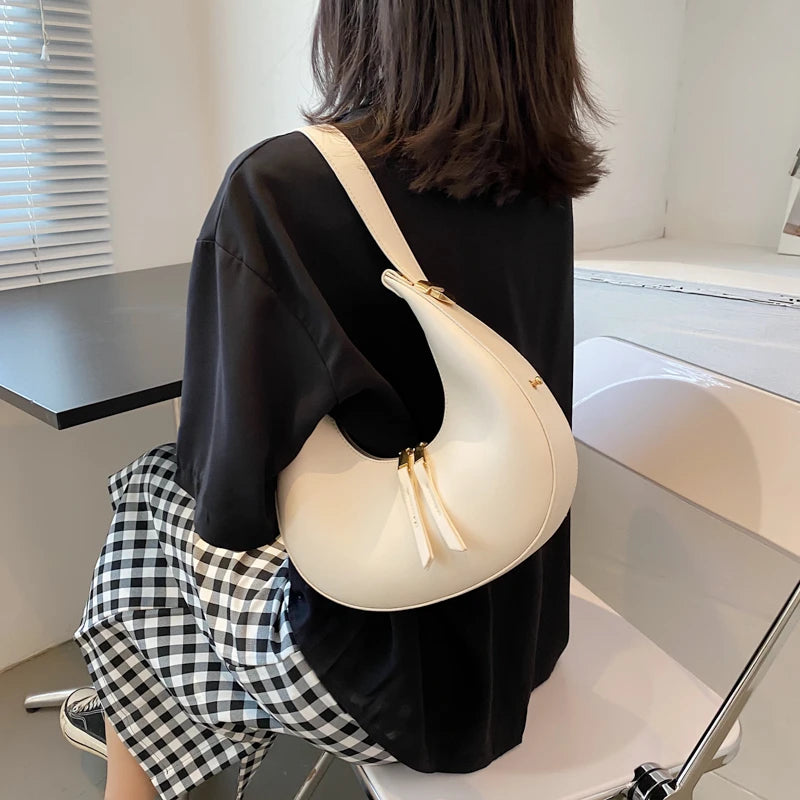 Half Moon Leather Shoulder Bag for Women