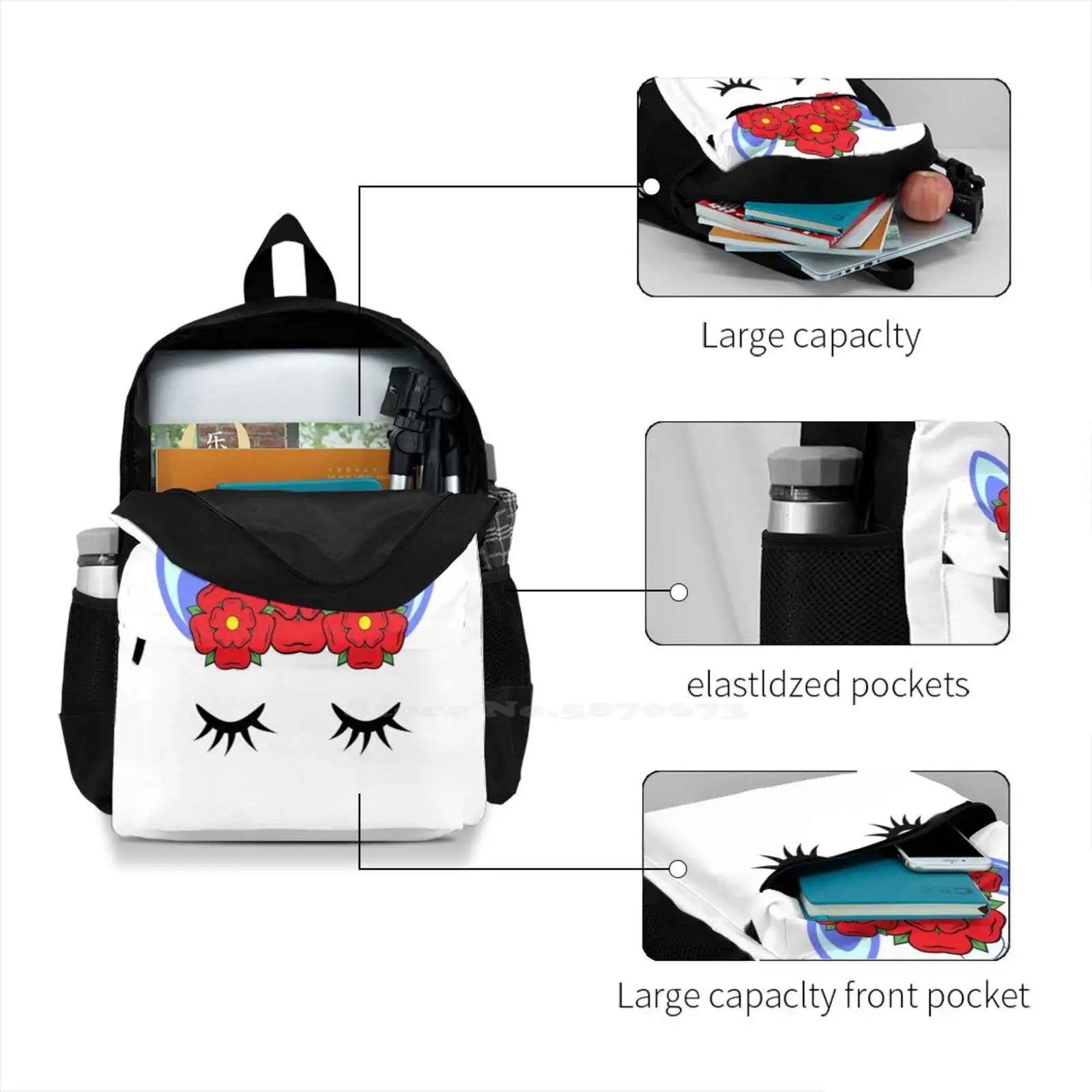 Unicorn Crown Red Flower Satchel Schoolbag Backpack