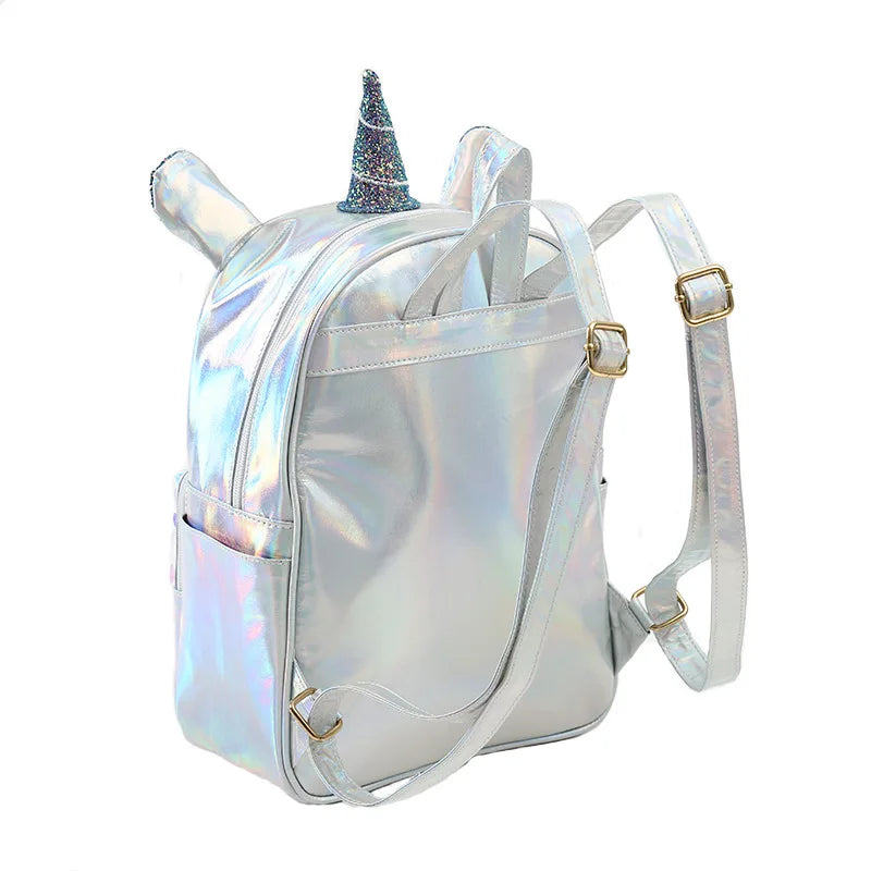 Unicorn Kids Bag For Girls Small Backpack Silver Holographic Bag