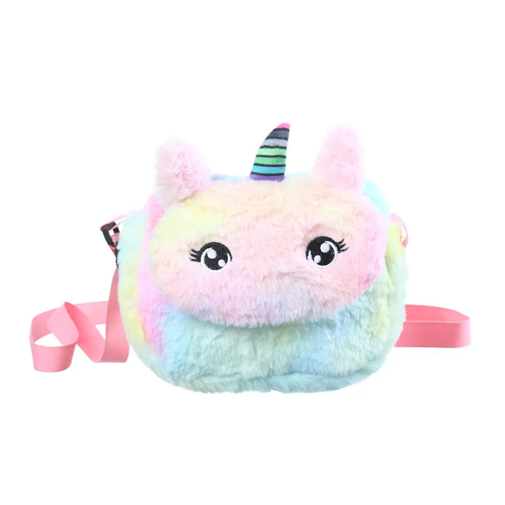 Unicorn Plush Shoulder Bag for Girls with Zipper Magnetic Buckle