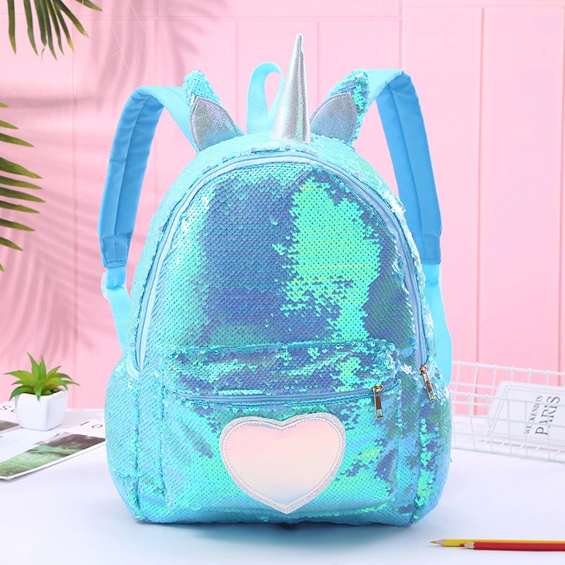 Kawayi Unicorn Sequins Backpack For Girls Children Schoolbag