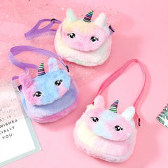 Kids Plush Unicorn Shoulder Bag Rainbow Crossbody Messenger Bag