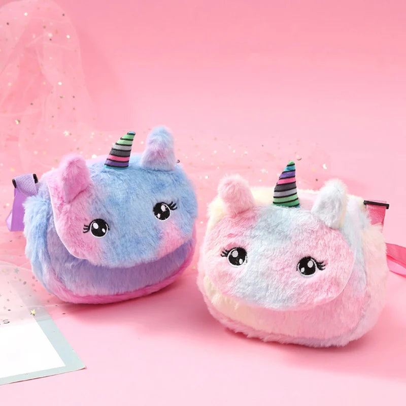 Kids Plush Unicorn Shoulder Bag Rainbow Crossbody Messenger Bag